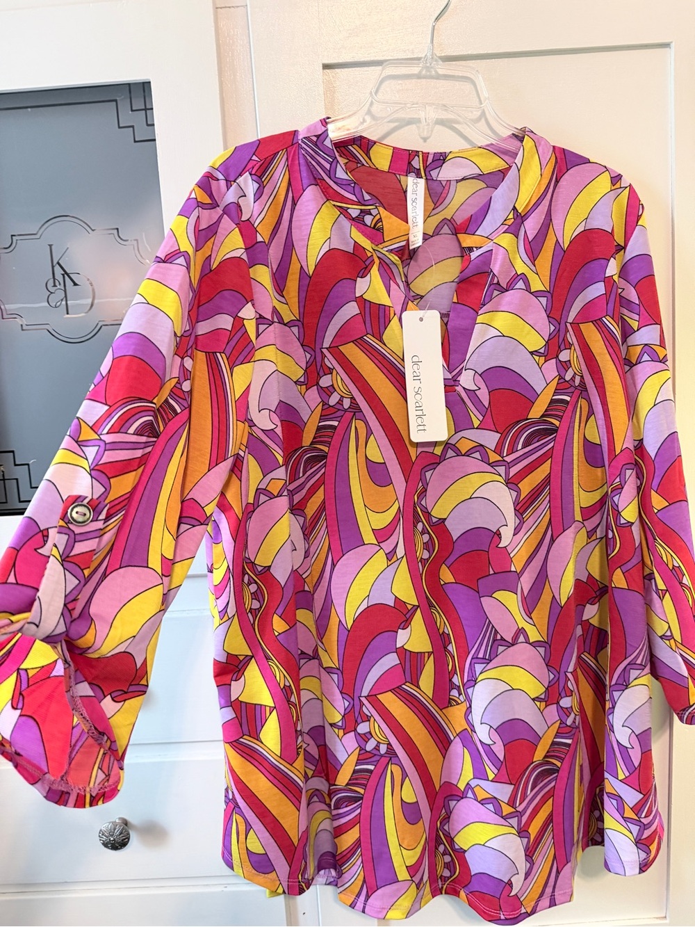 Dear Scarlett Multicolor Swirl Print Blouse - Pink, Yellow, Purple, Red